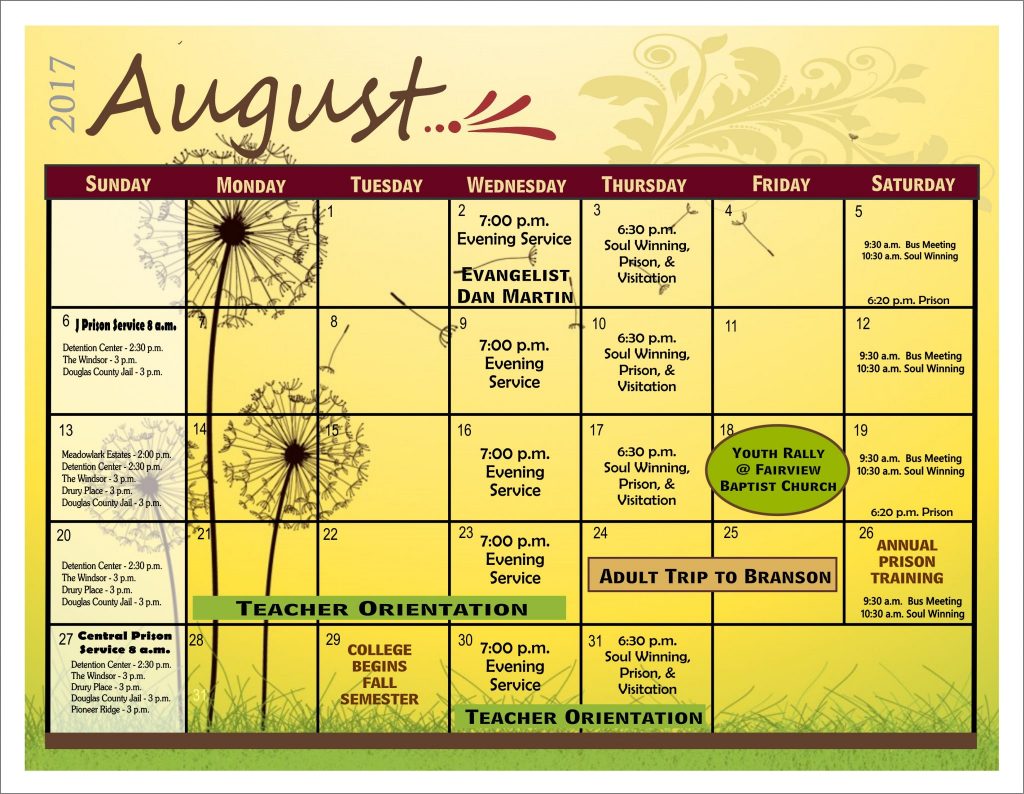 August 2017 Calendar