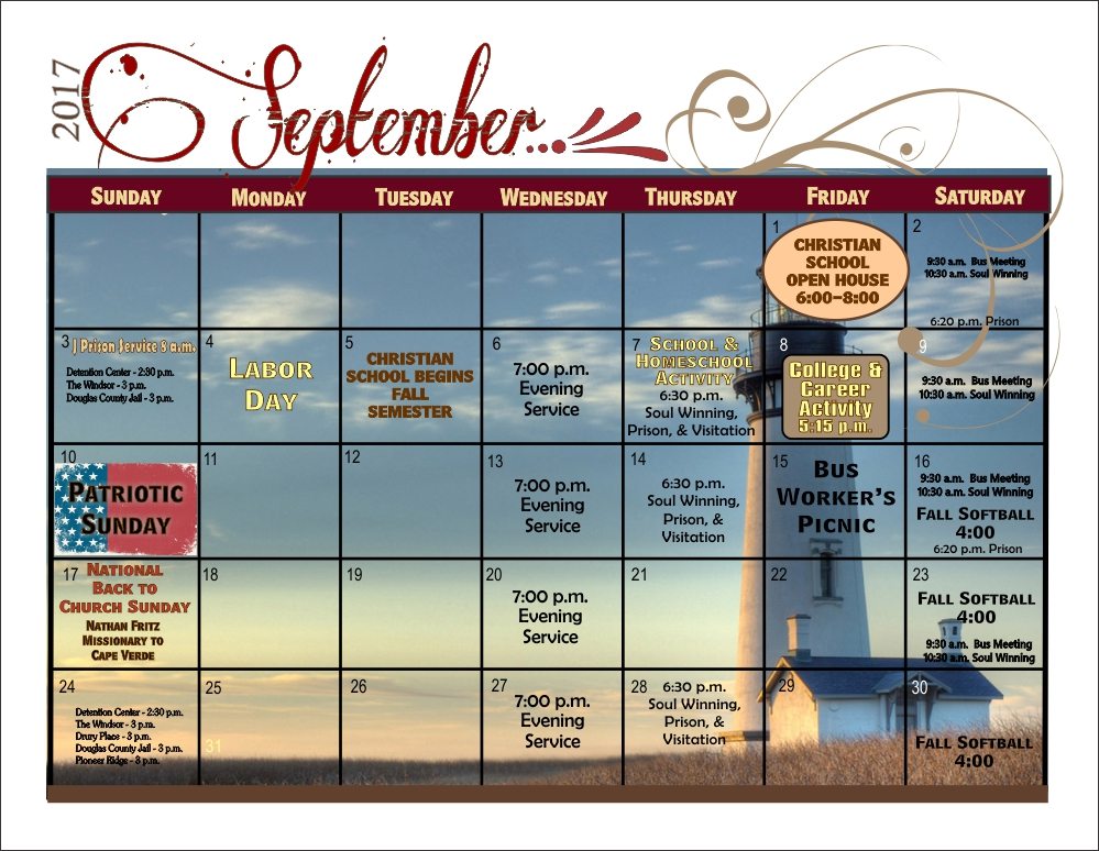 Bulletin Calendar - September 2017