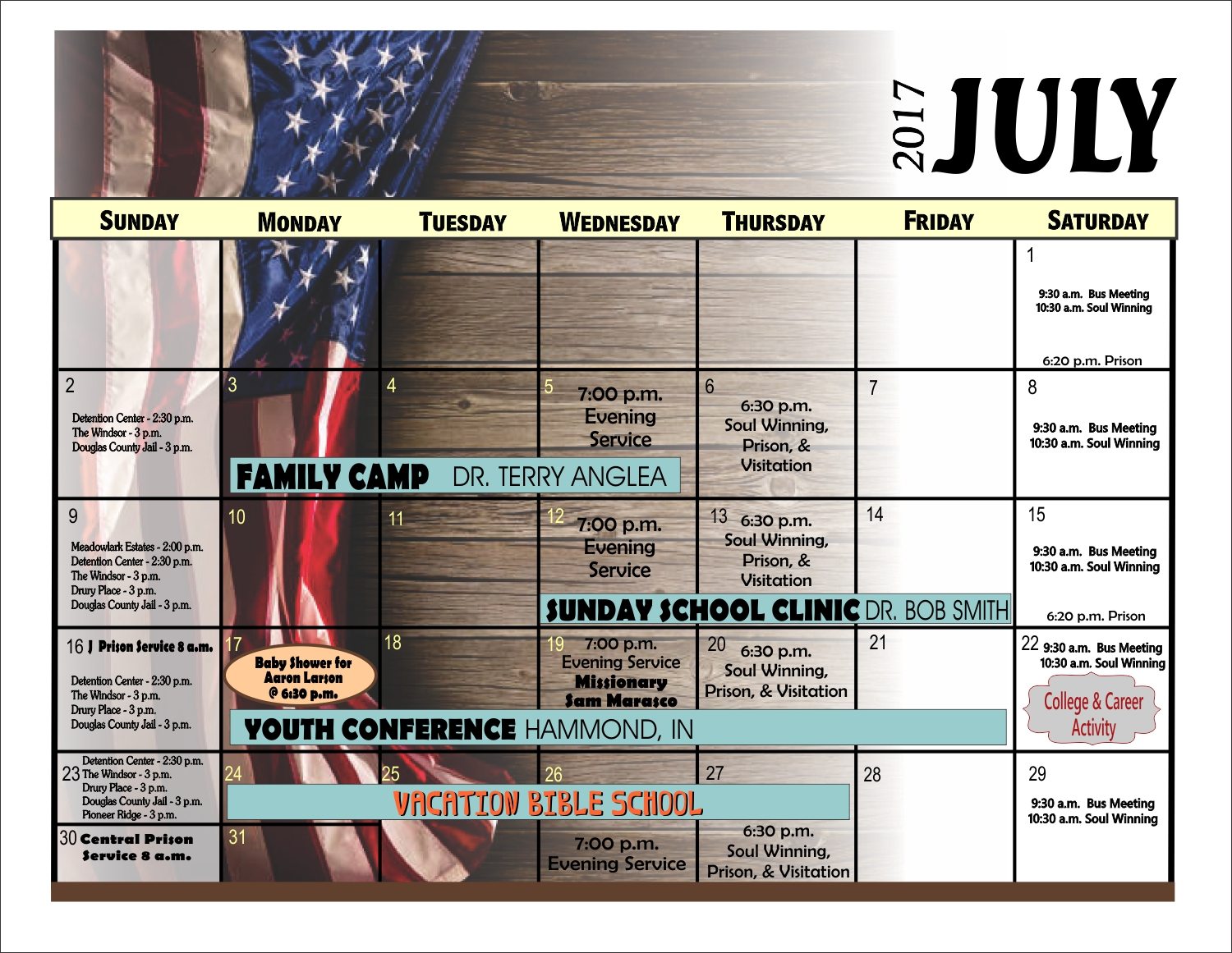 July Calendar 2017