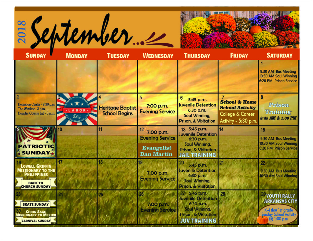September bulletin calendar September bulletin calendar