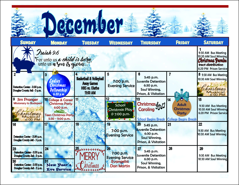 Bulletin Calendar - December 2018 Bulletin Calendar - December 2018