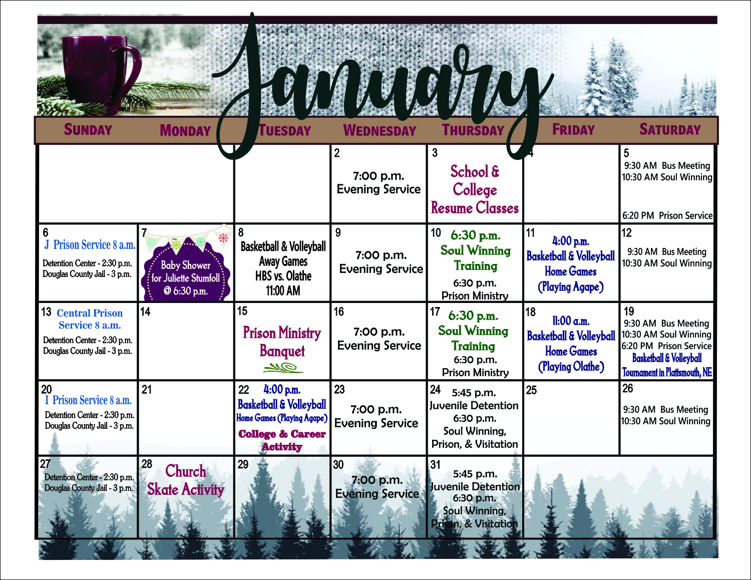 January bulletin calendar January bulletin calendar