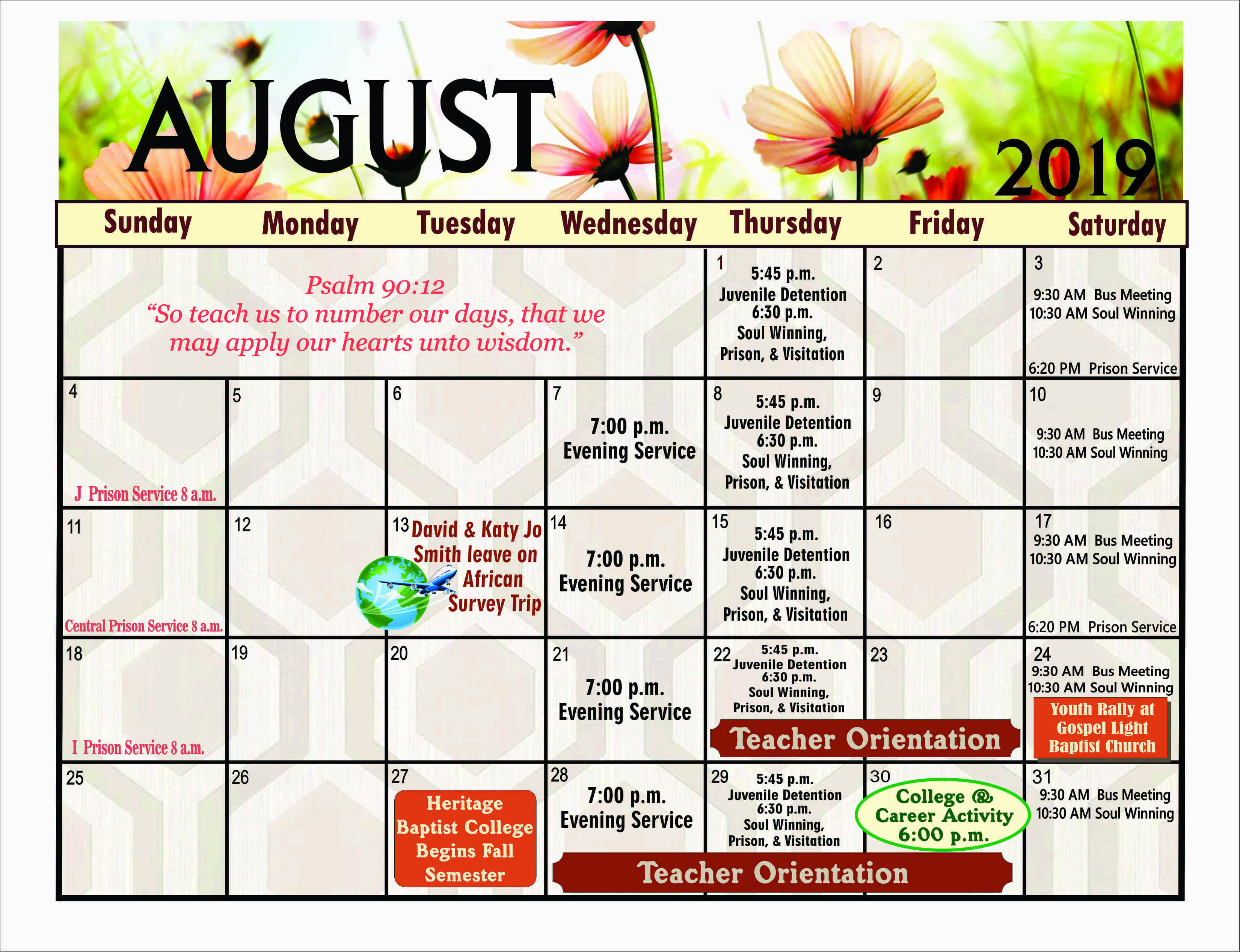 August calendar August calendar