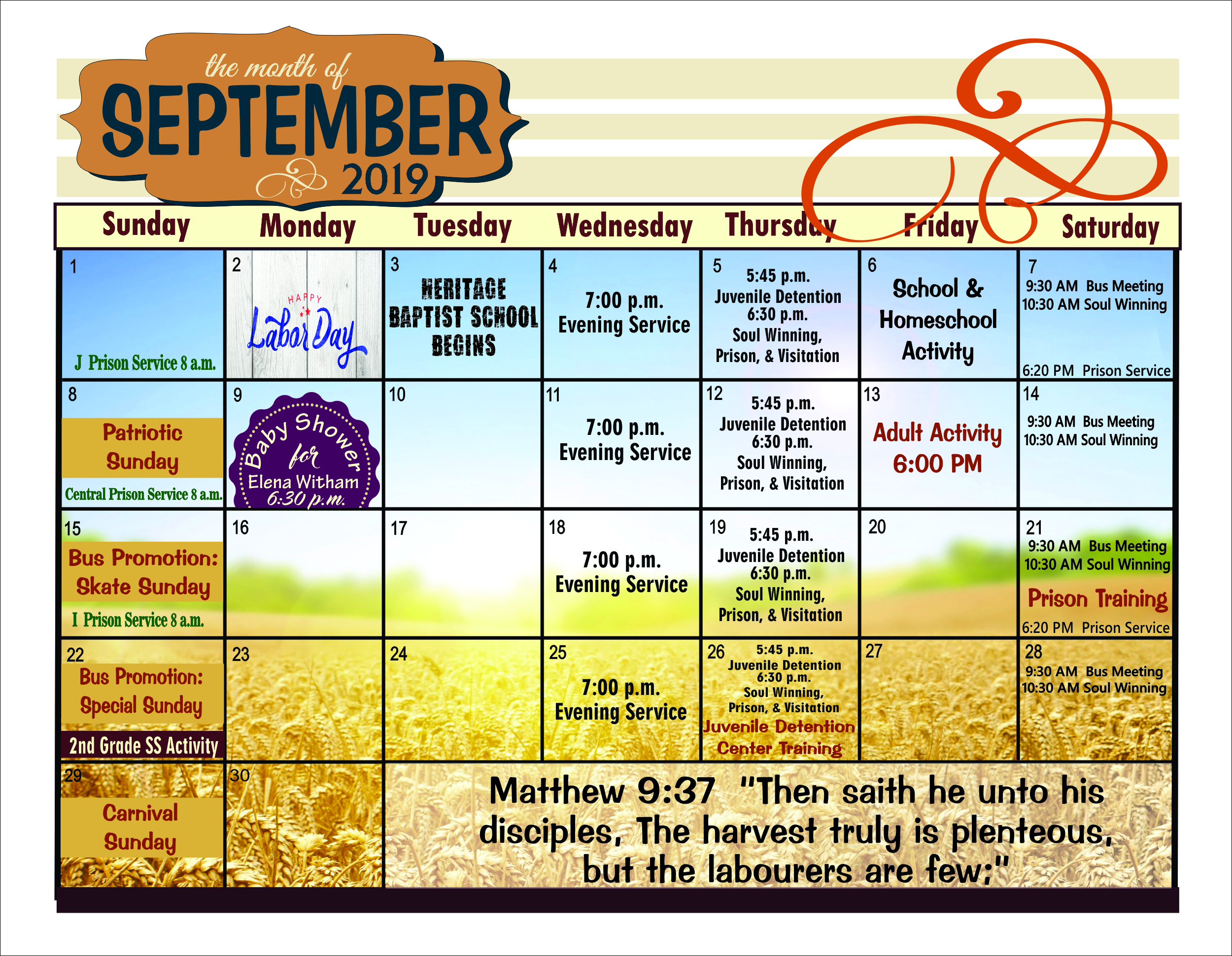 September bulletin calendar September bulletin calendar