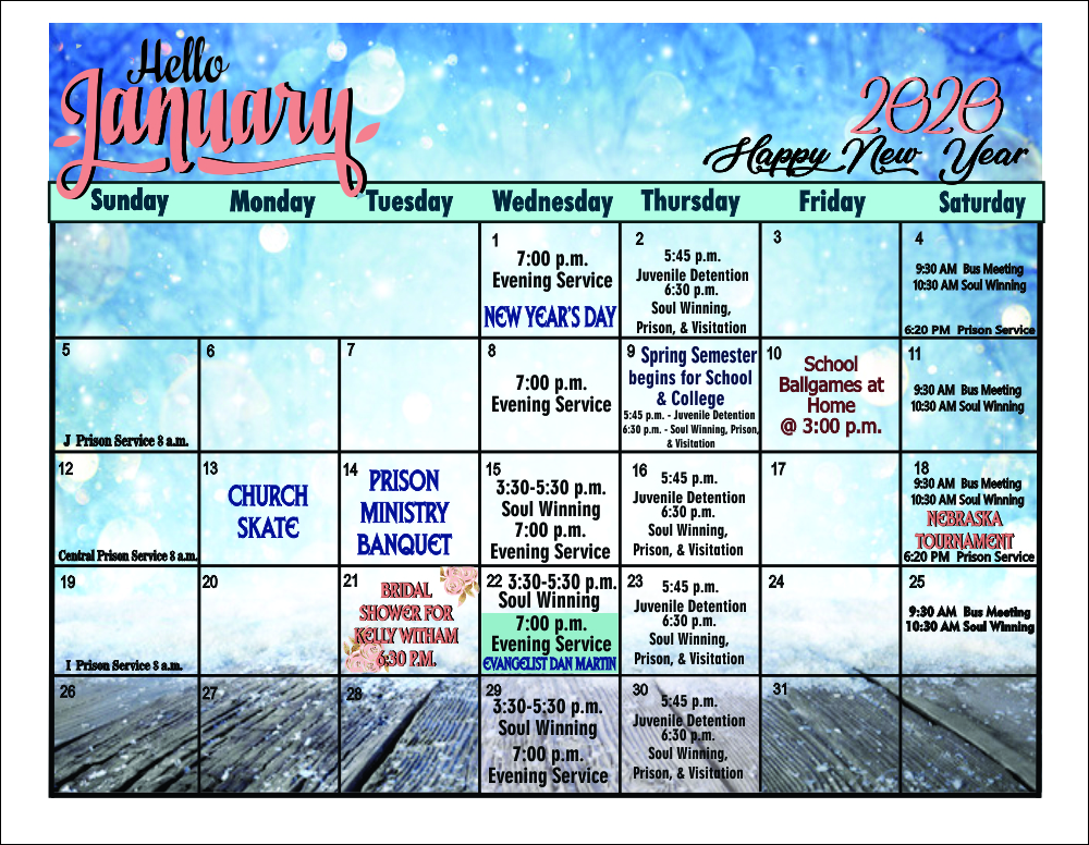 January calendar January calendar