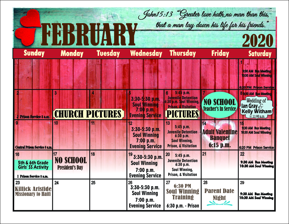 February calendar February calendar