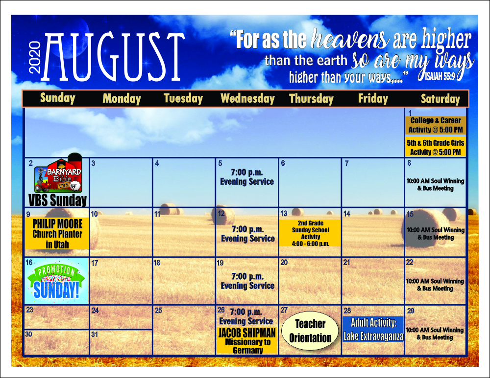 August calendar August calendar
