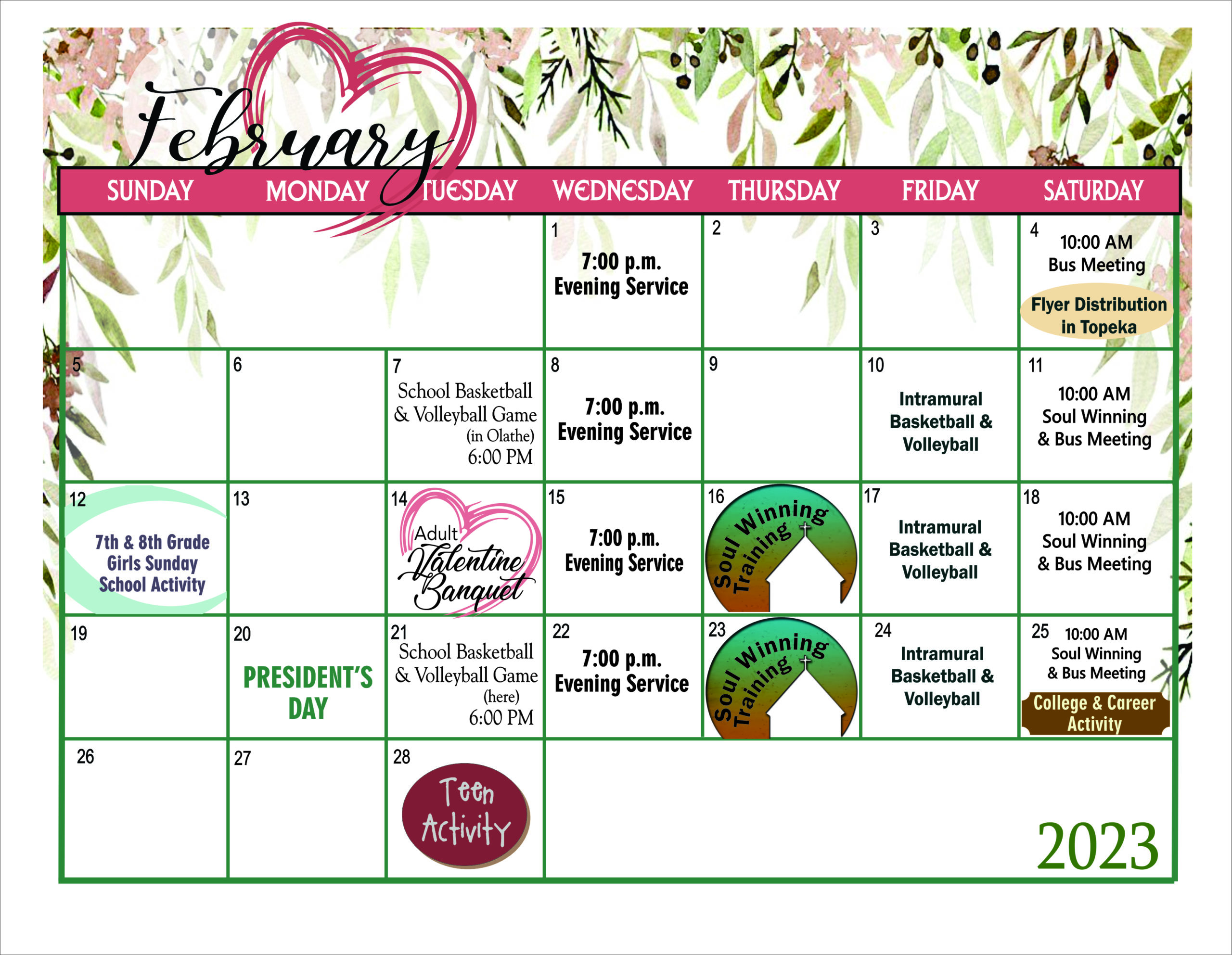 February bulletin calendar