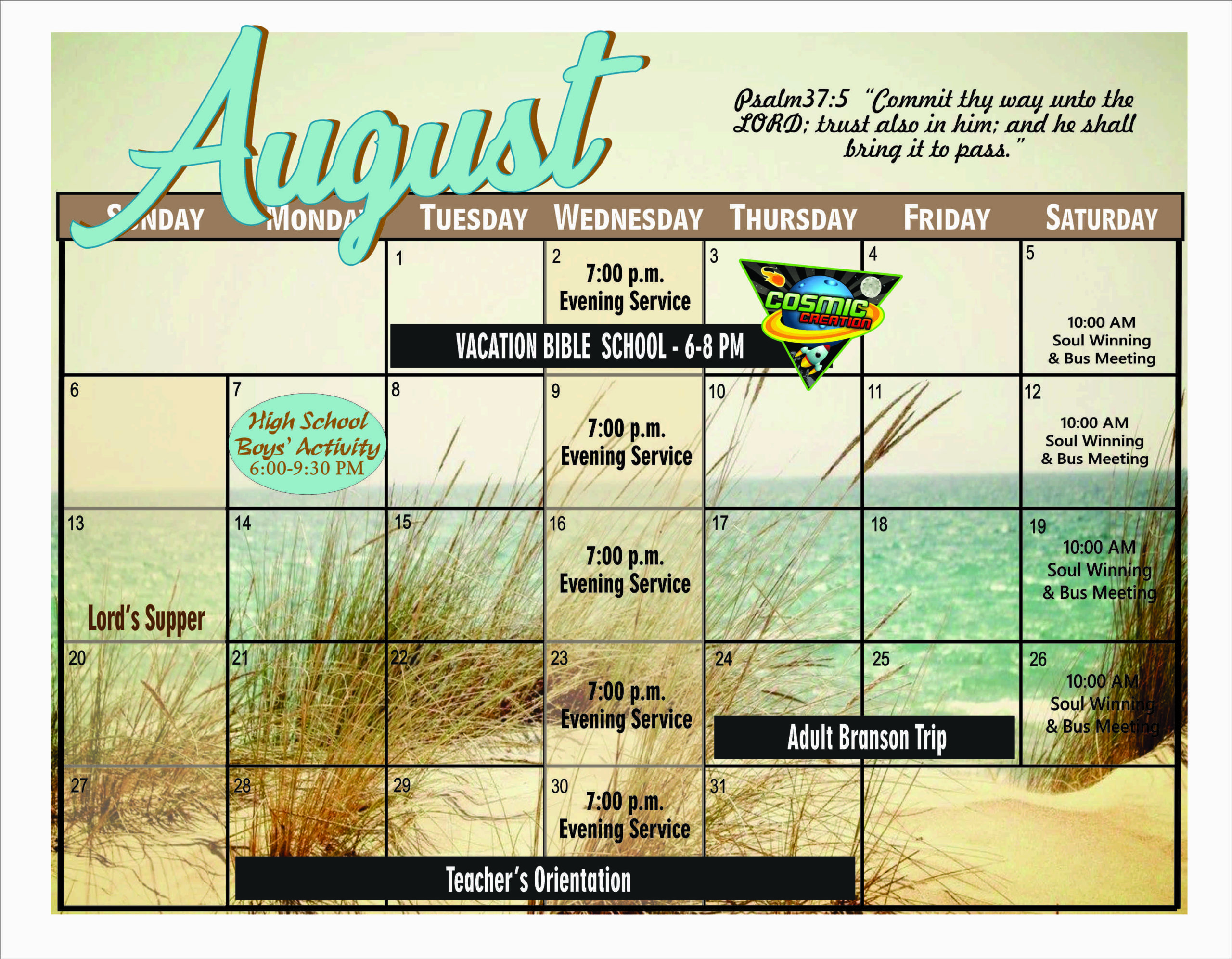 August bulletin calendar