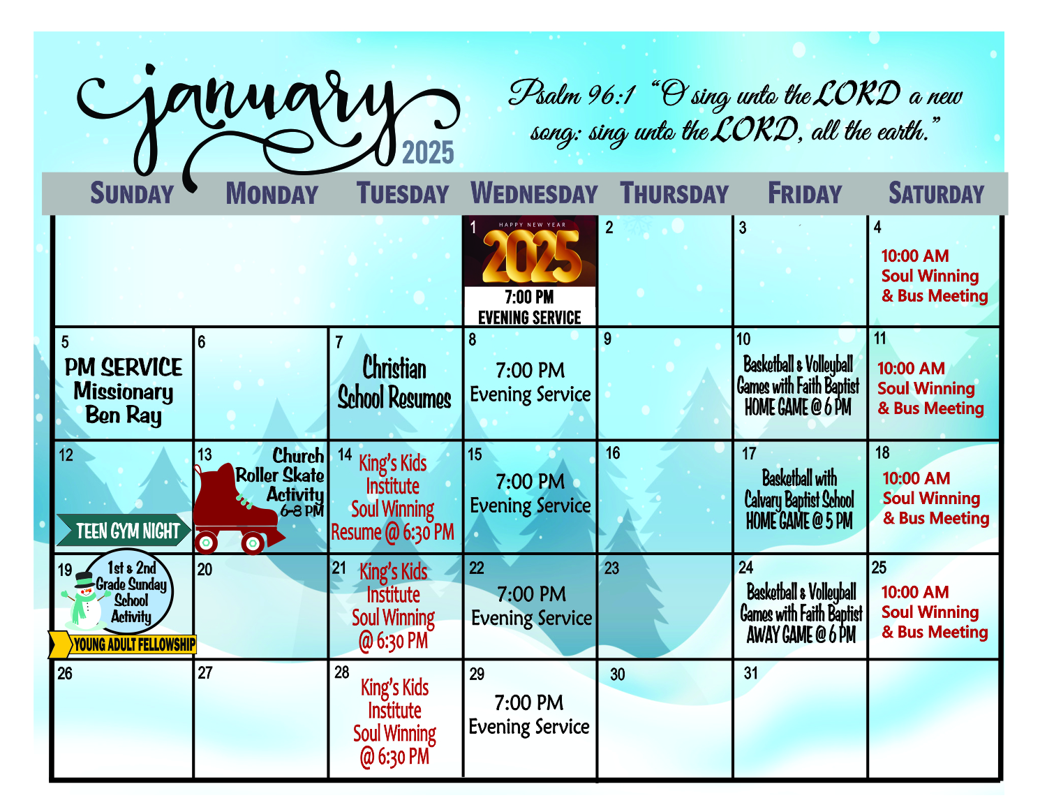 January calendar