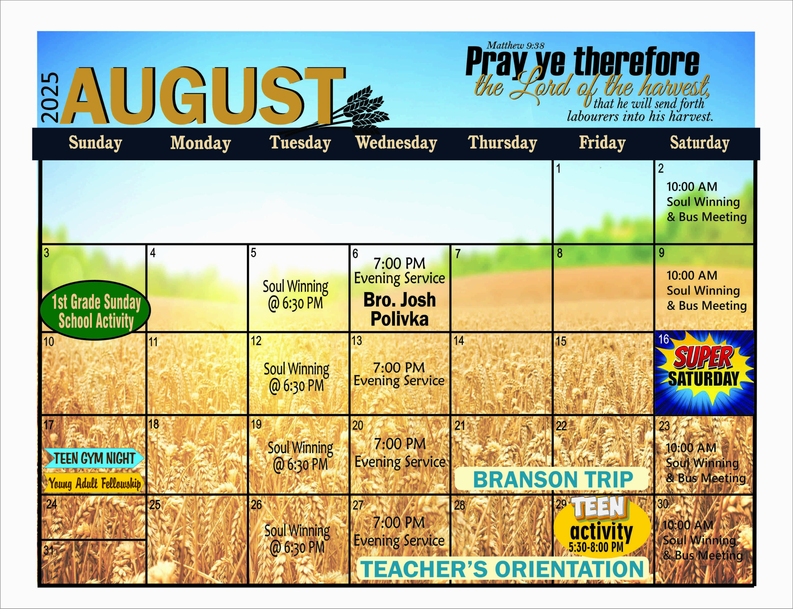 August calendar