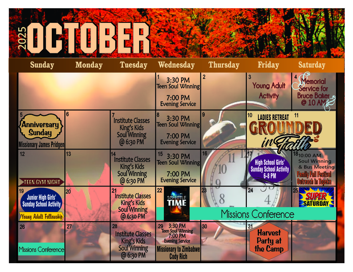 October bulletin calendar