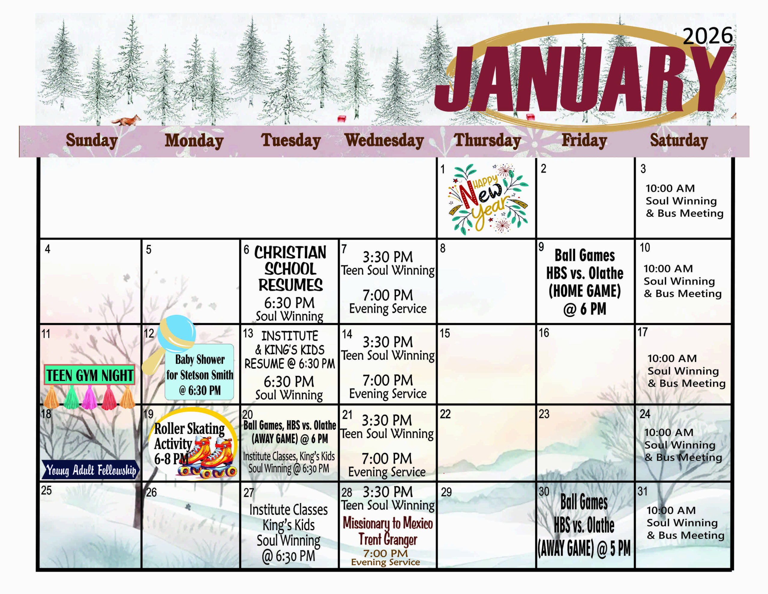 January calendar